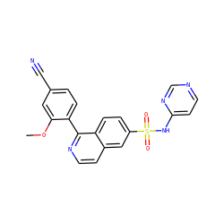 COc1cc(C#N)ccc1-c1nccc2cc(S(=O)(=O)Nc3ccncn3)ccc12 ZINC000225042628