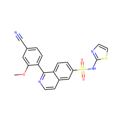 COc1cc(C#N)ccc1-c1nccc2cc(S(=O)(=O)Nc3nccs3)ccc12 ZINC000215503149