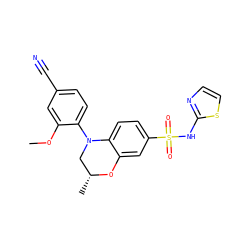 COc1cc(C#N)ccc1N1C[C@@H](C)Oc2cc(S(=O)(=O)Nc3nccs3)ccc21 ZINC000205719623