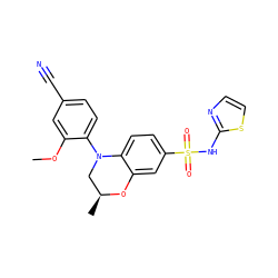 COc1cc(C#N)ccc1N1C[C@H](C)Oc2cc(S(=O)(=O)Nc3nccs3)ccc21 ZINC000205726218
