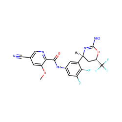 COc1cc(C#N)cnc1C(=O)Nc1cc(F)c(F)c([C@]2(C)C[C@@H](C(F)(F)F)OC(N)=N2)c1 ZINC000223548610