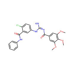 COc1cc(C(=O)/N=C(/N)Nc2ccc(Cl)c(C(=O)Nc3ccccc3)c2)cc(OC)c1OC ZINC000084653428