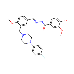 COc1cc(C(=O)N/N=C/c2ccc(OC)c(CN3CCN(c4ccc(F)cc4)CC3)c2)ccc1O ZINC000013140299