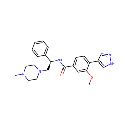 COc1cc(C(=O)N[C@@H](CN2CCN(C)CC2)c2ccccc2)ccc1-c1cn[nH]c1 ZINC000221732436