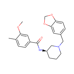 COc1cc(C(=O)N[C@@H]2CCCN(Cc3ccc4c(c3)OCO4)C2)ccc1C ZINC000028464787