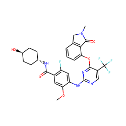 COc1cc(C(=O)N[C@H]2CC[C@H](O)CC2)c(F)cc1Nc1ncc(C(F)(F)F)c(Oc2cccc3c2C(=O)N(C)C3)n1 ZINC000261175292