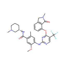 COc1cc(C(=O)N[C@H]2CCCN(C)C2)c(C)cc1Nc1ncc(C(F)(F)F)c(Oc2cccc3c2C(=O)N(C)C3)n1 ZINC000146039221
