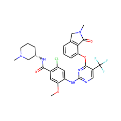 COc1cc(C(=O)N[C@H]2CCCN(C)C2)c(Cl)cc1Nc1ncc(C(F)(F)F)c(Oc2cccc3c2C(=O)N(C)C3)n1 ZINC000146031184