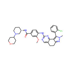 COc1cc(C(=O)N[C@H]2CCCN(C3CCOCC3)C2)ccc1Nc1ncc2c(n1)-c1c(nn(C)c1-c1ccccc1Cl)CC2 ZINC000143086974