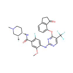 COc1cc(C(=O)N[C@H]2CCN(C)C[C@H]2F)c(F)cc1Nc1ncc(C(F)(F)F)c(Oc2cccc3c2C(=O)CC3)n1 ZINC000145957340