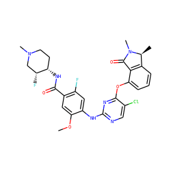 COc1cc(C(=O)N[C@H]2CCN(C)C[C@H]2F)c(F)cc1Nc1ncc(Cl)c(Oc2cccc3c2C(=O)N(C)[C@H]3C)n1 ZINC000146058024