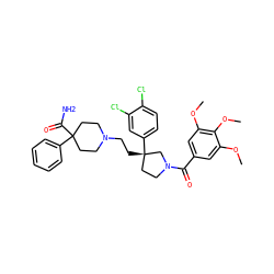 COc1cc(C(=O)N2CC[C@](CCN3CCC(C(N)=O)(c4ccccc4)CC3)(c3ccc(Cl)c(Cl)c3)C2)cc(OC)c1OC ZINC000003946365