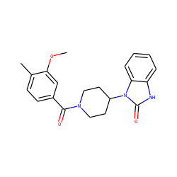 COc1cc(C(=O)N2CCC(n3c(=O)[nH]c4ccccc43)CC2)ccc1C ZINC000028955400