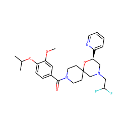 COc1cc(C(=O)N2CCC3(CC2)CN(CC(F)F)C[C@H](c2ccccn2)O3)ccc1OC(C)C ZINC000148206899