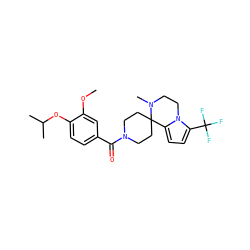 COc1cc(C(=O)N2CCC3(CC2)c2ccc(C(F)(F)F)n2CCN3C)ccc1OC(C)C ZINC000143179320