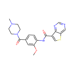 COc1cc(C(=O)N2CCN(C)CC2)ccc1NC(=O)c1csc2cncnc12 ZINC000653872507