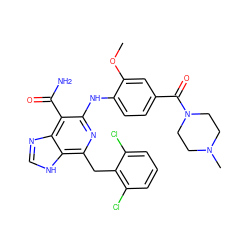 COc1cc(C(=O)N2CCN(C)CC2)ccc1Nc1nc(Cc2c(Cl)cccc2Cl)c2[nH]cnc2c1C(N)=O ZINC000200847406