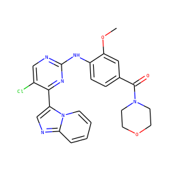 COc1cc(C(=O)N2CCOCC2)ccc1Nc1ncc(Cl)c(-c2cnc3ccccn23)n1 ZINC000072175316