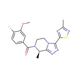 COc1cc(C(=O)N2CCn3c(-c4nc(C)ns4)nnc3[C@H]2C)ccc1F ZINC000218887920