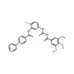 COc1cc(C(=O)NC(=O)Nc2ccc(Cl)c(NC(=O)c3ccc(-c4ccccc4)cc3)c2)cc(OC)c1OC ZINC000084653630