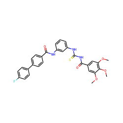 COc1cc(C(=O)NC(=S)Nc2cccc(NC(=O)c3ccc(-c4ccc(F)cc4)cc3)c2)cc(OC)c1OC ZINC000084654090