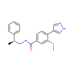 COc1cc(C(=O)NC[C@@H](C)c2ccccc2)ccc1-c1cn[nH]c1 ZINC001772611005