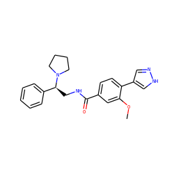 COc1cc(C(=O)NC[C@@H](c2ccccc2)N2CCCC2)ccc1-c1cn[nH]c1 ZINC001772576183