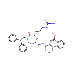 COc1cc(C(=O)NC[C@@H]2CCN(CC(c3ccccc3)c3ccccc3)C(=O)[C@H](CCCNC(=N)N)N2)c(OC)c2ccccc12 ZINC000118681020