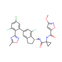 COc1cc(C(=O)NC2(C(=O)N[C@@H]3CCc4cc(-c5cc(Cl)cc(F)c5-c5noc(C)n5)cc(F)c43)CC2)on1 ZINC000142295162