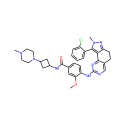 COc1cc(C(=O)NC2CC(N3CCN(C)CC3)C2)ccc1Nc1ncc2c(n1)-c1c(nn(C)c1-c1ccccc1Cl)CC2 ZINC000169702402