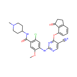 COc1cc(C(=O)NC2CCN(C)CC2)c(Cl)cc1Nc1ncc(C#N)c(Oc2cccc3c2C(=O)CC3)n1 ZINC000138476187