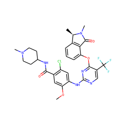 COc1cc(C(=O)NC2CCN(C)CC2)c(Cl)cc1Nc1ncc(C(F)(F)F)c(Oc2cccc3c2C(=O)N(C)[C@@H]3C)n1 ZINC000146012094