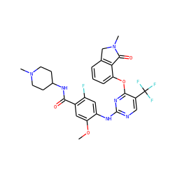 COc1cc(C(=O)NC2CCN(C)CC2)c(F)cc1Nc1ncc(C(F)(F)F)c(Oc2cccc3c2C(=O)N(C)C3)n1 ZINC000138456718