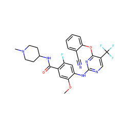 COc1cc(C(=O)NC2CCN(C)CC2)c(F)cc1Nc1ncc(C(F)(F)F)c(Oc2ccccc2C#N)n1 ZINC000138508200