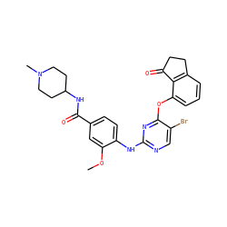 COc1cc(C(=O)NC2CCN(C)CC2)ccc1Nc1ncc(Br)c(Oc2cccc3c2C(=O)CC3)n1 ZINC000145988459