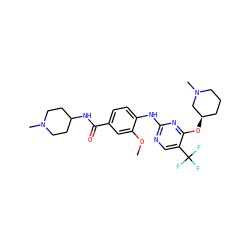 COc1cc(C(=O)NC2CCN(C)CC2)ccc1Nc1ncc(C(F)(F)F)c(O[C@@H]2CCCN(C)C2)n1 ZINC000148460561