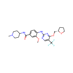 COc1cc(C(=O)NC2CCN(C)CC2)ccc1Nc1ncc(C(F)(F)F)c(OC[C@@H]2CCCO2)n1 ZINC000138508466