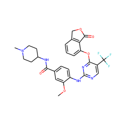 COc1cc(C(=O)NC2CCN(C)CC2)ccc1Nc1ncc(C(F)(F)F)c(Oc2cccc3c2C(=O)OC3)n1 ZINC000138434236