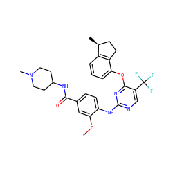 COc1cc(C(=O)NC2CCN(C)CC2)ccc1Nc1ncc(C(F)(F)F)c(Oc2cccc3c2CC[C@@H]3C)n1 ZINC000148437485