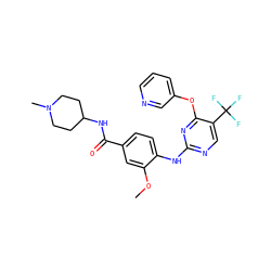 COc1cc(C(=O)NC2CCN(C)CC2)ccc1Nc1ncc(C(F)(F)F)c(Oc2cccnc2)n1 ZINC000148440050
