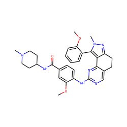 COc1cc(C(=O)NC2CCN(C)CC2)ccc1Nc1ncc2c(n1)-c1c(nn(C)c1-c1ccccc1OC)CC2 ZINC000143041609