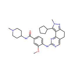 COc1cc(C(=O)NC2CCN(C)CC2)ccc1Nc1ncc2c(n1)-c1c(nn(C)c1C1CCCC1)CC2 ZINC000169702163