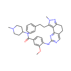 COc1cc(C(=O)NC2CCN(C)CC2)ccc1Nc1ncc2c(n1)-c1c(nn(C)c1CCc1ccccc1)CC2 ZINC000169702233