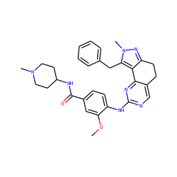COc1cc(C(=O)NC2CCN(C)CC2)ccc1Nc1ncc2c(n1)-c1c(nn(C)c1Cc1ccccc1)CC2 ZINC000143032355