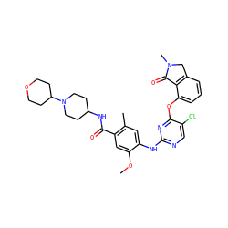 COc1cc(C(=O)NC2CCN(C3CCOCC3)CC2)c(C)cc1Nc1ncc(Cl)c(Oc2cccc3c2C(=O)N(C)C3)n1 ZINC000146046276
