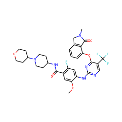 COc1cc(C(=O)NC2CCN(C3CCOCC3)CC2)c(F)cc1Nc1ncc(C(F)(F)F)c(Oc2cccc3c2C(=O)N(C)C3)n1 ZINC000169707556