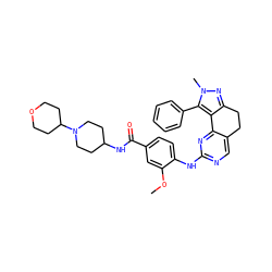 COc1cc(C(=O)NC2CCN(C3CCOCC3)CC2)ccc1Nc1ncc2c(n1)-c1c(nn(C)c1-c1ccccc1)CC2 ZINC000169702372