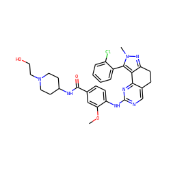 COc1cc(C(=O)NC2CCN(CCO)CC2)ccc1Nc1ncc2c(n1)-c1c(nn(C)c1-c1ccccc1Cl)CC2 ZINC000143085482