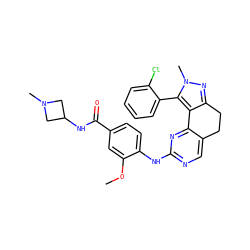 COc1cc(C(=O)NC2CN(C)C2)ccc1Nc1ncc2c(n1)-c1c(nn(C)c1-c1ccccc1Cl)CC2 ZINC000143096649