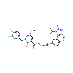 COc1cc(C(=O)NCC#Cc2ccc3ncc4nc(C)n(C(C)C)c4c3c2)c(=O)n(Cc2ccc(F)c(F)c2)n1 ZINC000169710233